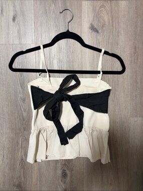 Women’s Cream Tank Top with BACK Black Bow (very slight tear) - ZARA